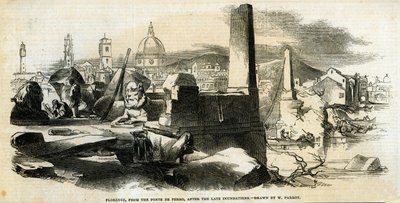 Florence, vanaf de Ponte de Perro, na late overstromingen, uit 